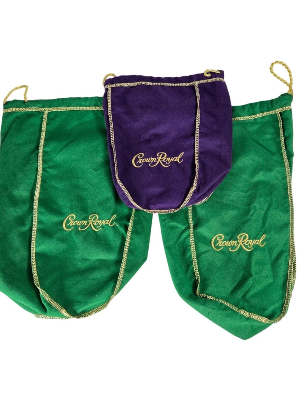 Crown Royal Velvet Drawstring Bags Lot of 3 Green & Purple Bottle Storage